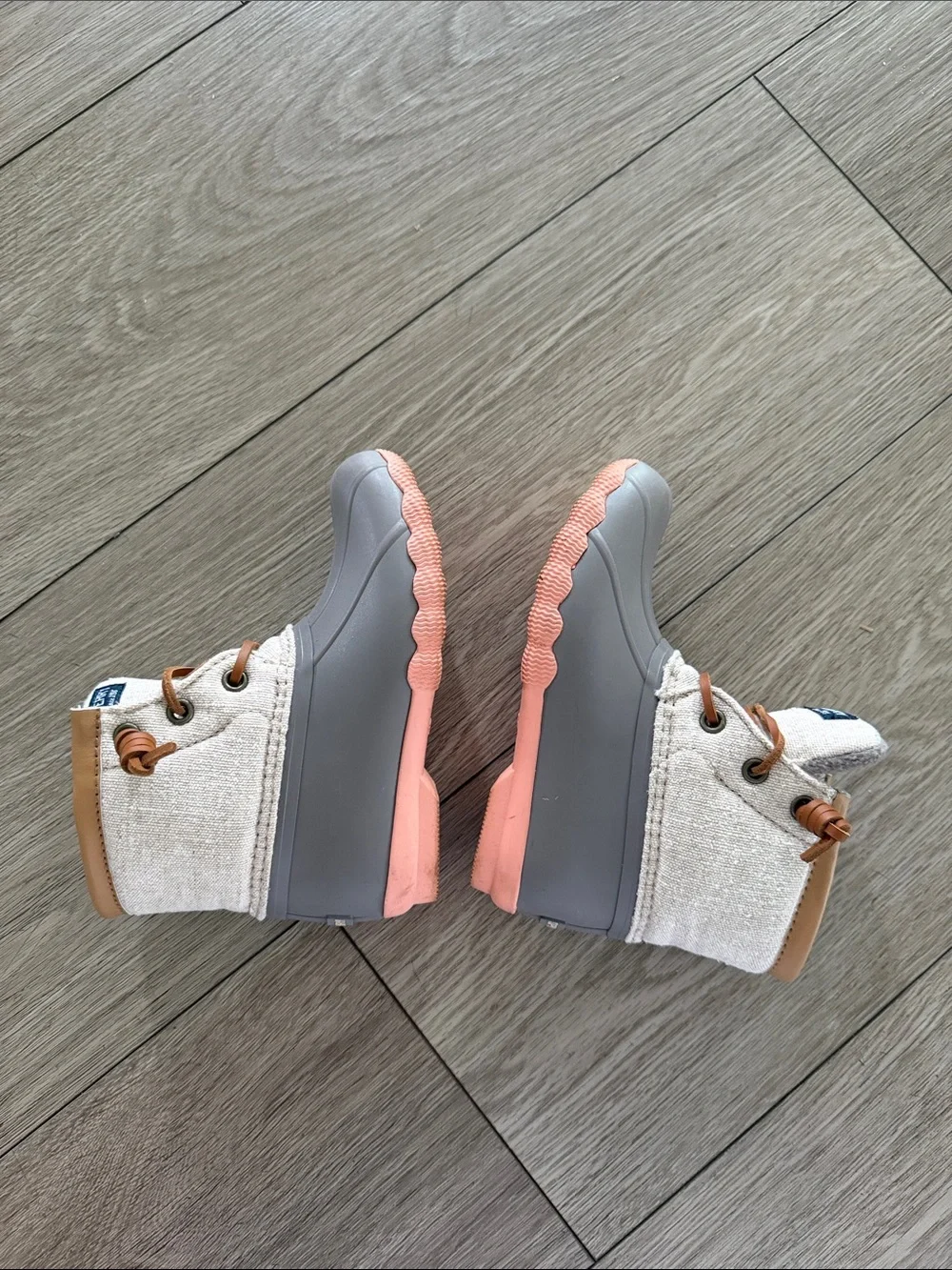 Sperry Kids Gray and Pink saltwater Waterproof Duck Boots girls size 10c